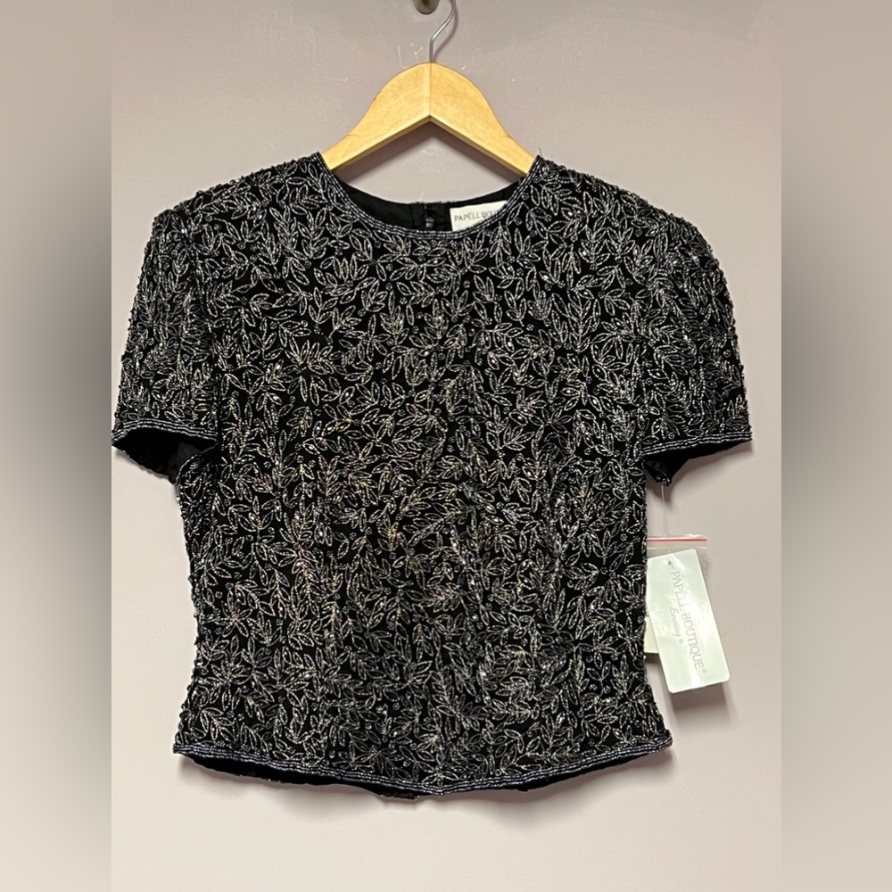 NWT Papell HANDMADE Silk BEADED Blouse VINTAGE Small